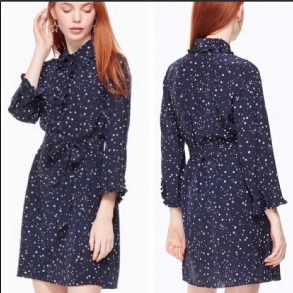 Kate Spade Night Sky Silk Shirt Dress in Navy